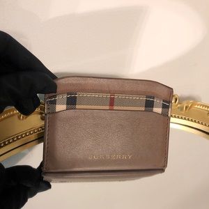 Burberry Vintage Check and Leather Card holder,Coffee